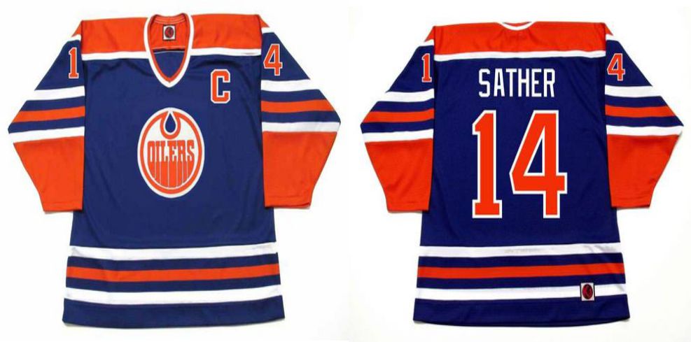 2019 Men Edmonton Oilers 14 Sather Blue CCM NHL jerseys